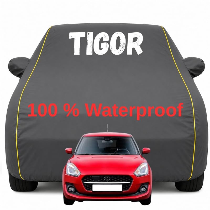 Image of Durable Full Body Waterproof Tigor Car Cover | Premium Polyester Grey Cover | Custom Fit Vehicle Protection | UV Resistant, Dustproof, Scratch Resistant, Heat & Wind Protection