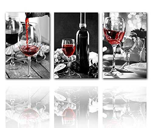 Tucocoo Large Pictures For Dining Room Red Wine Glass Art Paintings 3 Panel Canvas Grape Wine And Fruit Wall Art Home Decor For Kitchen Restaurant Giclee Wooden Framed Ready To Hang(60X28 Inches) #TOP15