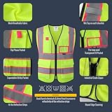 JKSafety Safety Vest for Men Women Hi Vis Vest with Pockets and Zipper High Visibility Reflective Safety Vests Meet ANSI Standard Yellow Color Extended Pink Strips (BX340- Yellow L) 1 Piece