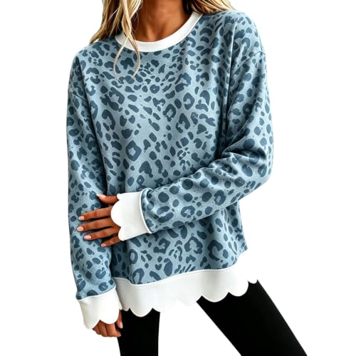 Leopard Print Crew Neck Sweatshirts Women Oversized Patchwork Pullover Tops - image 2