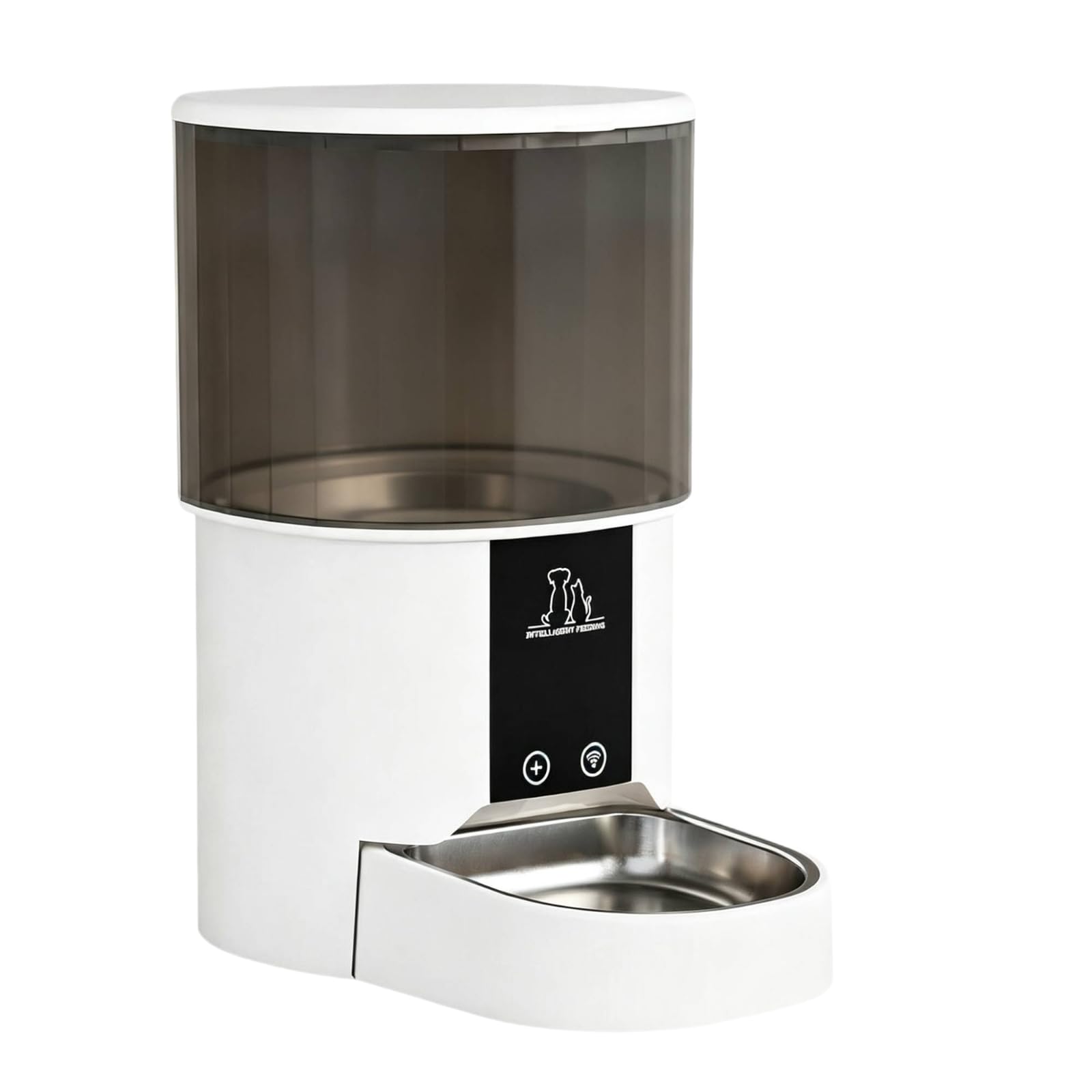 Distributore Automatico Cibo Regolabile | Smart, Mangiatoia Automatica con Ciotola in Acciaio Inox, Intelligente, Distributore Cibo con Ciotola in Acciaio, Nero Trasparente