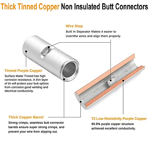 Svaar BN380P 380Pcs Non Insulated Butt Connectors Kit Butt Splice Connectors Non-Insulated Wire Splice Connectors thumb #3