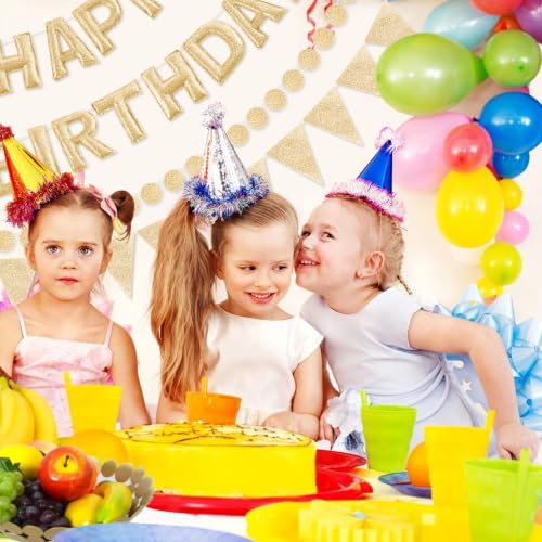 Image of CANREVEL 3 PCS Pre-Strung 3D Birthday Banner Decorations, Champagne Gold | Colorful Reusable Birthday Decorations for Women Men Girls Boys, Felt Happy Birthday Sign Garland, Triangle Bunting