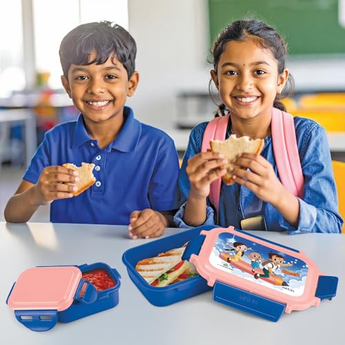 Image of MILTON Sherry Tiffin (Bheem) Lunch Box for Kids Boys & Girls with Leak-Proof Inner Container| Food Grade,BPA Free,Compact & Durable Snacks Box for Kids I Plastic Spoon & Fork, 520 ml, Blue