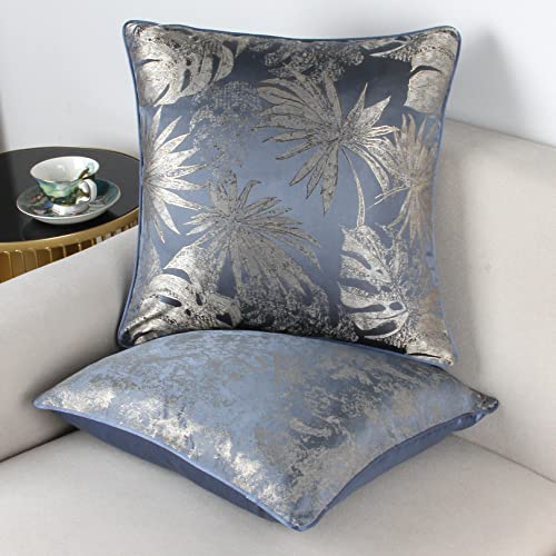 Btyrle 18X18 Throw Pillow Covers, Decorative Couch Pillow Covers Jacquard Silky Satin Cushion Covers Pack Of 2, Navy #TOP6