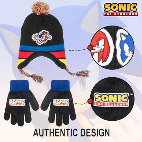 Sonic The Hedgehog Winter Hat and Gloves Set – Blue Sonic Hat for Boys Ages 5-13 – Winter Hat with Scarf and Glove Set4