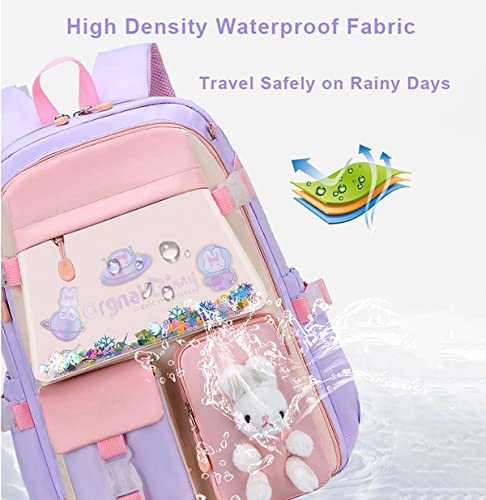 Nzahdwu Kawaii Backpack Girls, Cute Bunny Backpacks,Cartoon Large Capacity Waterproof Backpack Multifunction Laptop Travel Bag For Teens (Purple-17.7In) #TOP4