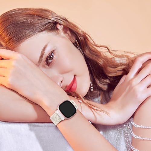 Yisica 3 Pack Elastic Solo Loop for Fitbi t Versa 4 Straps/Versa 3, Fitbi t Sense 2 /Sense Women/Men, Adjustable Stretchy Braided Sport Replacement Straps (Pink Sand+Starlight+Pink Starlight Green) - Image 5