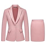 TRONSTORE Women's Business Skirt Suit 2 Piece Set Plaid Houndstooth Blazer Pencil Skirt for Women Pink L
