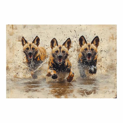 Tableau Trois chiens sauvages dans l'eau pour habiller un couloir ou une chambre
