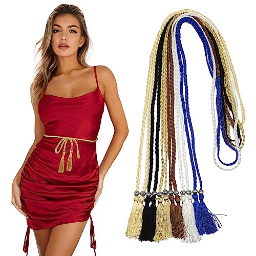 MIVAIUN 6 Piezas Correa Fina de Borla Tejida,Cinturones de Mujer,Cinturón de Nudo Cintura de Cuerda de Mujer,Trenzadas Cinturón de Cuerda para Camisa Pantalones Vestidos(6 Colores)