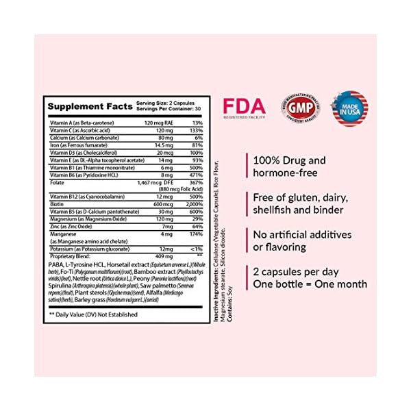 Kerotin Hair Growth Vitamins, Biotin Supplement, DHT Blocker, Collagen Stimulator, for Hair Loss Support, Nail & Skin Care, Includes Saw Palmetto, Vitamin D3 & More - 60 Pills (1 Month Supply)