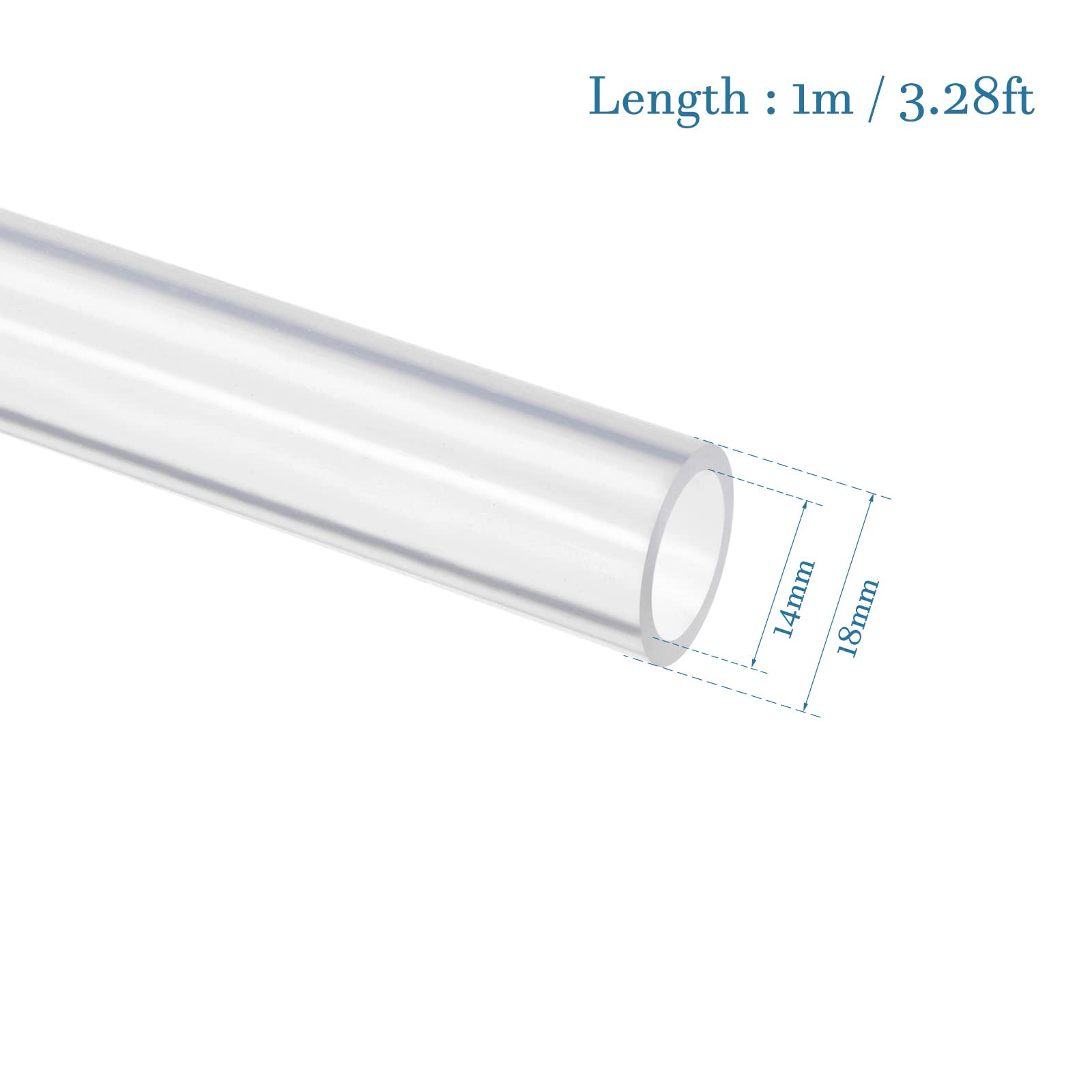 QUARKZMAN 14mm x 18mm 1m Silicone Tube Transparent Haute Température Résistant pour Industriel et Électronique Équipement et Eau Tubes