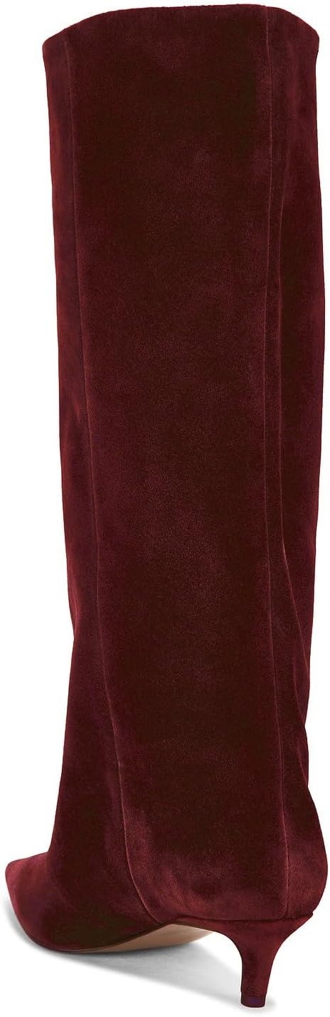 ZBOT Women's Knee-High Boots Pointed-Toe Low-Heel Kitten Heel Boots Slip-On Winter Dress Shoes