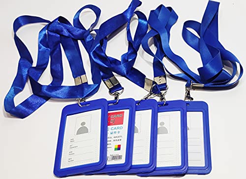 ANG Plastic ID Card Holder with Premium Lanyard for Office/School (Vertical) (Blue, Pack of 5pcs.)