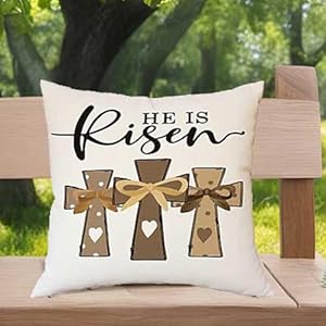 RABUSOFA He is Risen Easter Pillow Covers 18×18 inch Religious Faith Cross Porch Outdoor Pillowcase Bow Christian Spring Decor Cushion Case Farmhouse Throw Pillow Covers for Home Couch