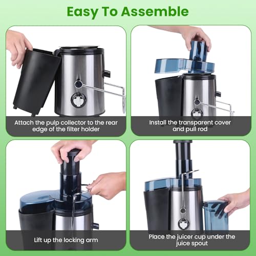Image of Moclever 1000W Centrifugal Juicer Machine for Fruits & Vegetables C Juice Extractor with 2-Speed Control, 2.6± Wide Feed Chute, 17Oz Juice Cup & 54Oz Pulp Collector, Easy to Clean Electric Juicer