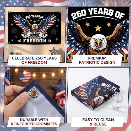 Image of 250th Anniversary Decorations - 4th of July Backdrop for 1776-2026 America Merchandise Patriotic USA Freedom Photo Booth Background Banner for Home Indoor Outdoor,Fourth of July Accessories