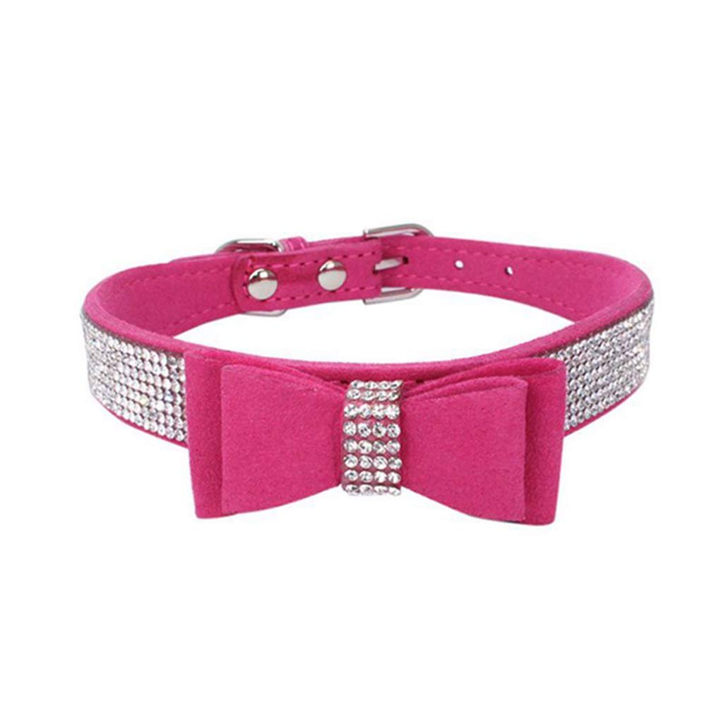Jxinrong Rhinestone Dog Collar, Cute Dazzling Sparkling Soft Suede Leather Dog Cat Rhinestone Collar Crystal Diamond Pet Dog Puppy Collar