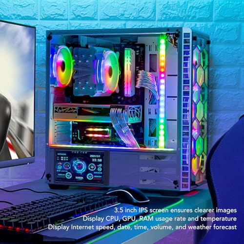 Image of 3.5in Computer Temp Monitor, 360 Rotatable CPU Hardware Temperature Monitor Display with Customized Layout, USB Cable Connect, PC Sensor Panel, USB Mini Screen for RasPi, Linux, Windows