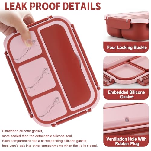 Image of shell and turtle Bento Box Adult Lunch Box, Lunch Containers for Kids Girls Boys with 4 Compartments, Lunchable Food Container with Utensils, Sauce Jar, Muffin Liners, 40 Oz /5 Cup, Retro Red