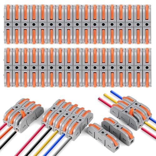 Image of ZIVIK Push Wire Connector, 50Pcs 1 in 1 out Universal Connection Terminals, Circuit Inline Splices Electric Cable Connectors, Clamp with Actuation Lever, 4 mm Conductor Clamp (50, 1 In 1 Out)
