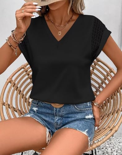 Bliwov Womens Summer Tops Trendy V Neck Lace Short Sleeve Fall Tshirts Dressy Casual Business Outfits Beach Vacation Clothes3