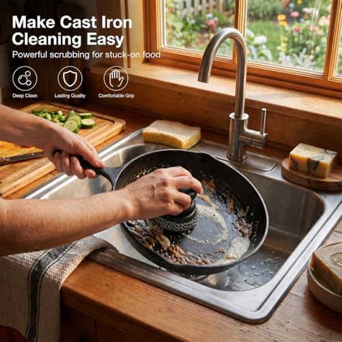 Image of Cast Iron Scrubber and Scraper, Chain Mail Scrubber Cast Iron for Cleaning Dishes, Stock Pots, Pans, Griddles, Grills, Dish Scouring Pads