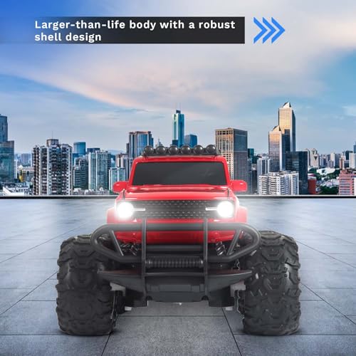 Popsugar Off Roader Rechargeable Remote Control Car | Monster Truck with 2 Speeds | 4 Headlight Modes | Lithium Battery | C-Type Charging | Remote Control Car for Kids | Made in India, Red (Image - 6)