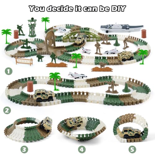 Image of Military Race Car Track Set, 240+ PCS Army Track Toy for Kids Ages 3-7