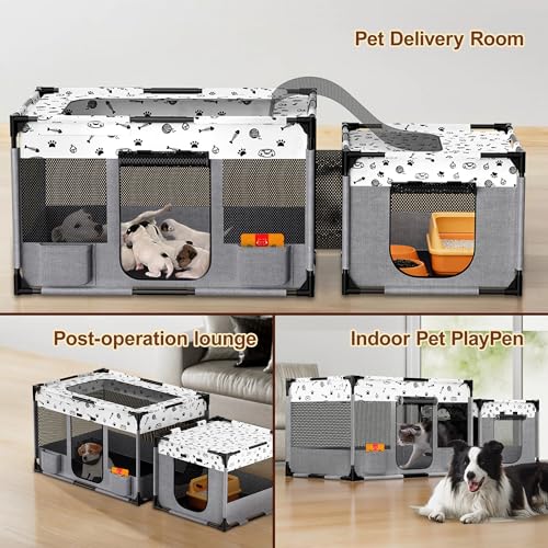 Portable Cat Playpen, Pet Dog Playpen, Kitten Puppy Play Pen for Indoor/Outdoor, Collapsible Cats Cages Enclosed Tent with Carrying Case, PVC Pipe Frame, 600D Oxford, 39" x 24" x 22" - Image 6