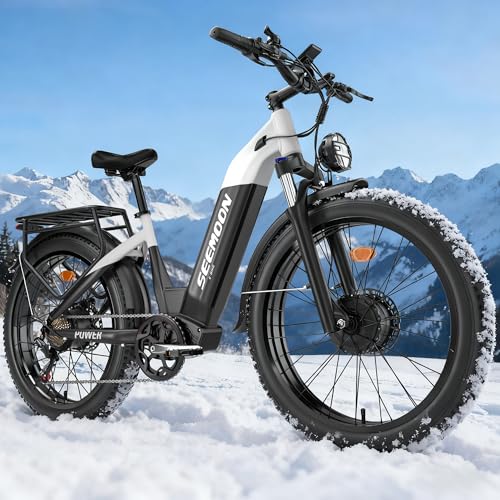 Seemoon Electric Bike for Adults, 52V 20Ah Battery 26' Fat Tire Fast Ebike, up to 105 Miles,Hydraulic Brakes,Off-Road Mountain Hunting Step Thru E Bike for Men Women (Black)