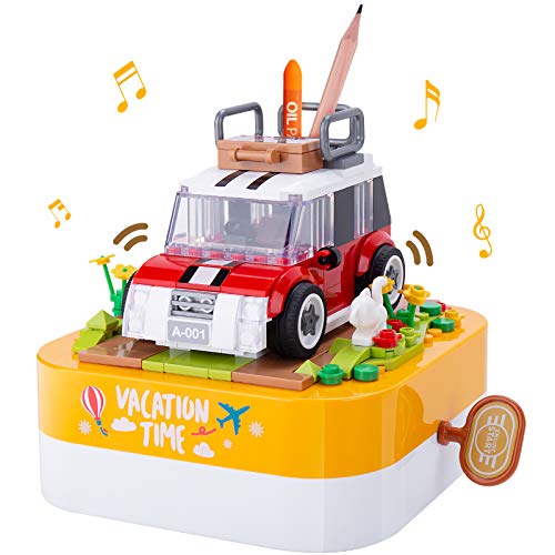 LIGHTDESIRE Music Boxes Building Blocks for Kids, Colorful Musical Rotating Car Wheels, Preschool Learning Toy Age 4-8 and up, Birthday Desktop Decoration Gifts for Girls Boys