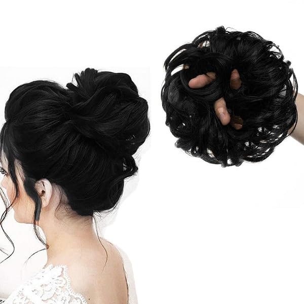 Hair Accessories For Women Stylish - Juda Hair Buns - Messy Bun Hair Extension - Artificial Fake Donuts Maker Scrunchies - With Elastic Rubber band - Black - 1 Pc - (25GR)