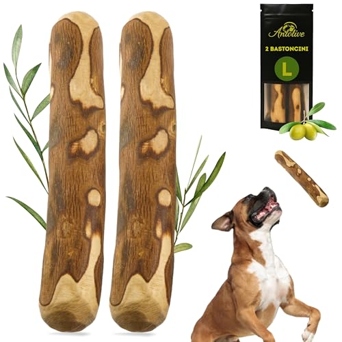 Anlolive | Set 2 Giochi da Masticare Naturali Taglia L 20-23 cm | Cani Medi e Grandi | Legno d’Ulivo | Resistente, Sano e Sicuro | Cura Dentale e Sollievo dallo Stress