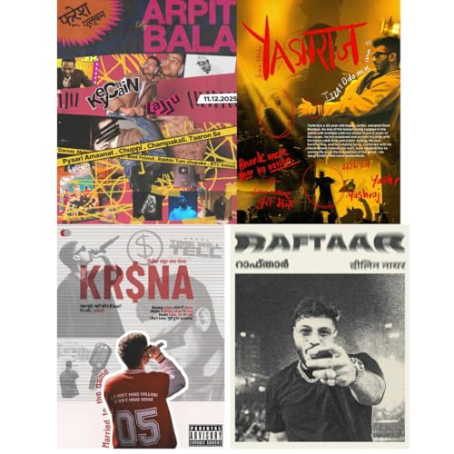 Image of ADIGRAFIX Set of 8 Aesthetic DHH A4 Posters - Seedhe Maut, Chaar Diwari, Krsna, Yashraj, Dhanji, Raftaar, Arpit Bala - Premium Wall Art Prints 9x12 Inches - Decor for Home, Bedroom, Studio, Office - Unframed