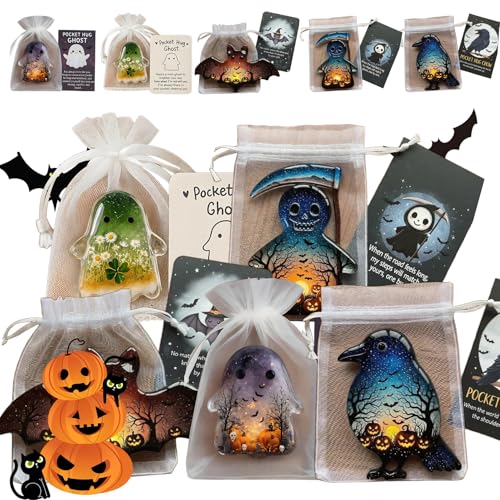 Lcassoon Ghost Pocket Card Pocket Comfort Ghosts Pockets Hug Card Ghost with Encouragement Cards Cute Mini Charm Emotional Support Token Grant Courage to Bless The Pockets Ghosts (5pcs ALL)