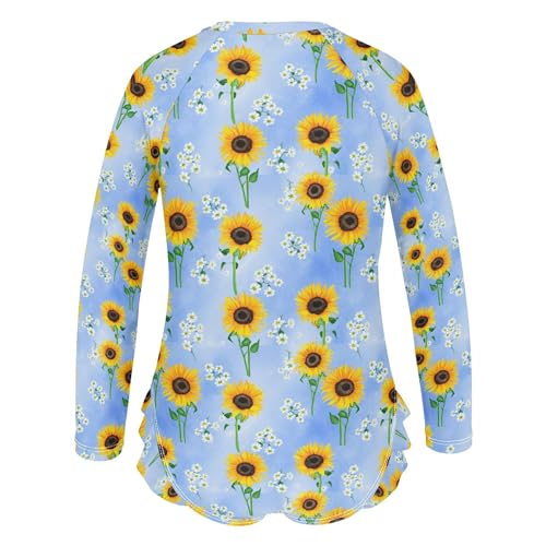 Sunflower Flower Girls Long Sleeve Rashguard Swimsuit UV Protection One-Piece Swimwear Bathing Suit B04045133