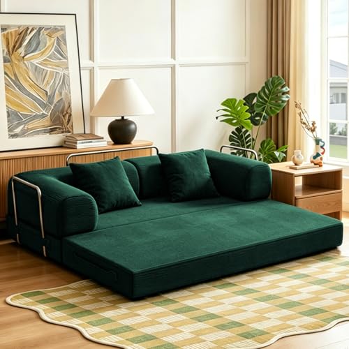 Image of Modular Sectional Sofa Couches L-Shape Couch 3 Seat Modular Sofa Memory Foam Sectional Couches for Living Room (Green, 79 inch+SofaBed)