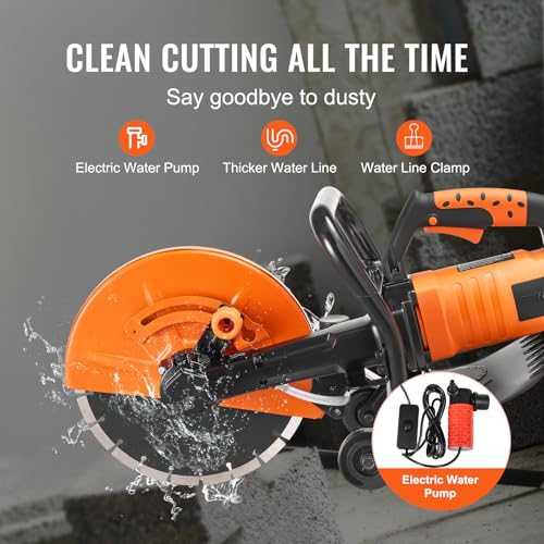Image of VEVOR Electric Concrete Saw, 12 in, 1800 W Motor Circular Saw Cutter with Max. 4.5 in Adjustable Cutting Depth, Wet Disk Saw Cutter Includes Water Line, Pump and Blade, for Stone, Brick