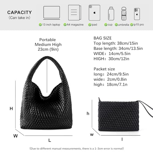 Image of Woven Bag for Women Vegan Leather Tote Bag Large Summer Beach Travel Handbag and Purse Retro Handwoven Shoulder Bag
