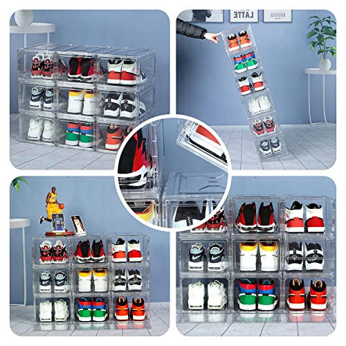Bbyb Shoe Box,Drop Front Shoe Box,Clear Plastic Stackable Storage Bins,Magnetic Transparent Door Clear Storage Bins 3Pack (Large, D-Clear) #TOP4
