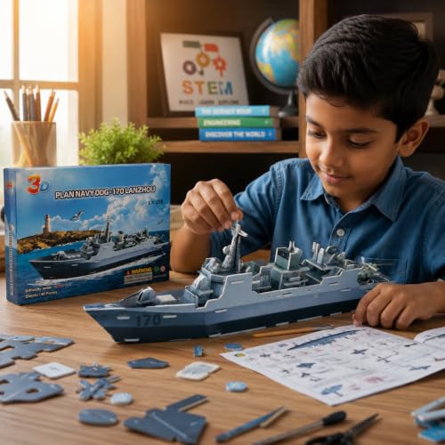 Image of Premimum 3D DIY House Puzzle Kit for Kids | Build & Assemble Model Craft Set | Creative Construction Toy for Skill Development, Educational & Imaginative Play Friendly Cardboard Puzzle Houses (Navy)