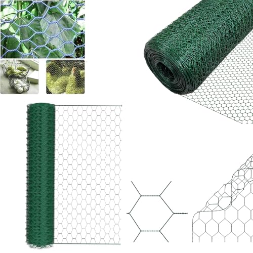 Maschendrahtzaun Sechseckgeflecht 100cm x 25m,Verzinkt & Grün PVC-beschichtet,Gartenzaun, Hasendraht, Kaninchendraht,25mm Maschen, 0.7mm Drahtstärke,Korrosionsbeständig, Nagetiersicher