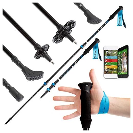 ATTRAC - Bastones trekking »Blu Eléctrico« con sistema telescópico - Longitud regulable de 64 a 138 cm - Cierre rápido „Quick Lock“ y Empuñadura en espuma + PDF workout