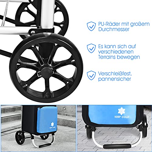 GOPLUS Klappbarer Einkaufstrolley, Einkaufswagen auf Rollen, mit Abnehmbarer Oxford-Tasche und isoliertem Kühlfach… – Bild 8