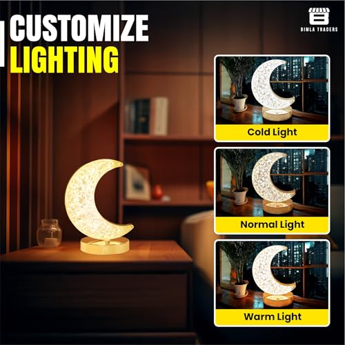 Image of Crystal Half Moon Shape Night Lamp | Ideal for Bedroom | Desk Lamp for Bedroom, Home, Living | (Moon Shape)