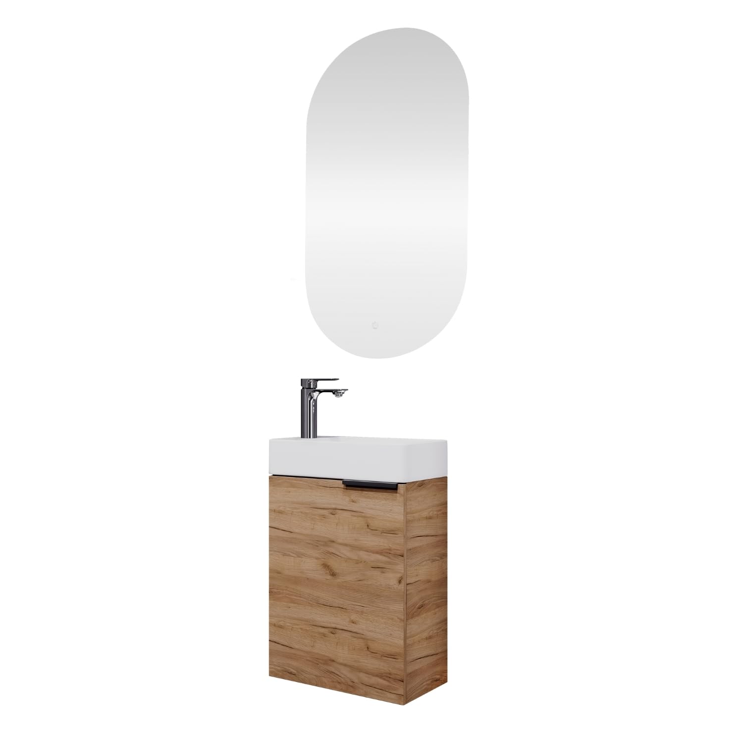 Planetmöbel Mueble bajo Lavabo con Espejo Mueble de baño Set 40 cm para baño y Aseo de Invitados Roble Dorado