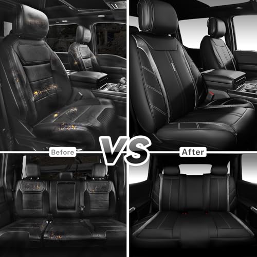 Image of CAR PASS Luxury Faux Leather Seat Covers Full Set, Breathable Sporty Premium Leather Seat Covers, Waterproof Anti Slip Auto Seat Covers Universal Fit for 95% Sedan SUV Van Truck, Black Carbon Fiber