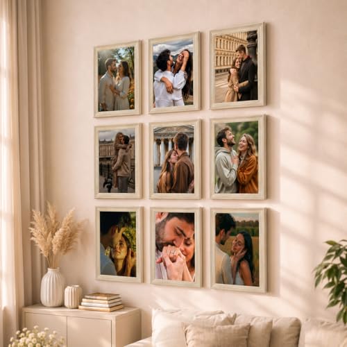 Image of Art Street Wooden Photo Frame for living room, Aesthetic Cave Design Photo Frames for Photograph, Art Work, Certificates Set of 9 (8x12 Inch, White)